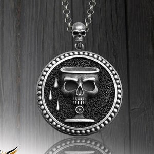 Aquarius Memento Mori Coin Necklace - Sterling Silver Zodiac Pendant - Symbol of Mortality and Vision - Astrology Jewelry