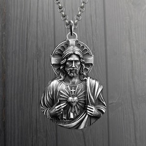 Sacred Heart of Jesus Pendant: 925 Sterling Silver Religious Jewelry