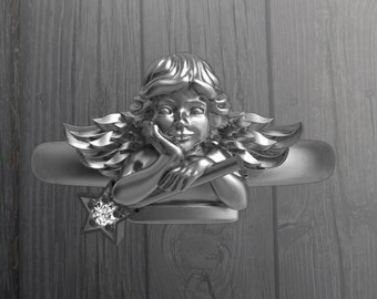 Handmade Sterling Silver Angel Ring: Star Diamond Guardian Jewelry