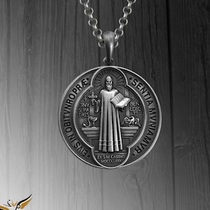 Saint Benedict Medal Necklace – Antique Silver Christian Pendant for Men & Women, Spiritual Protection Gift, Religious Jewelry Personalized