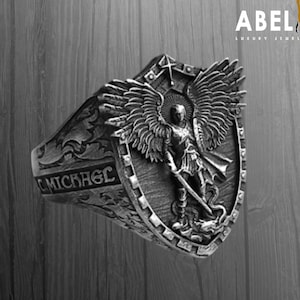 Heiliger Michael Ring für Männer - 925 Sterlingsilber Religiöses Band, Erzengel Schutzring, Glaube Schmuck, christliches Geschenk für ihn
