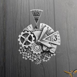 Steampunk Gear Clock Necklace: 925 Sterling Silver Mechanical Pendant