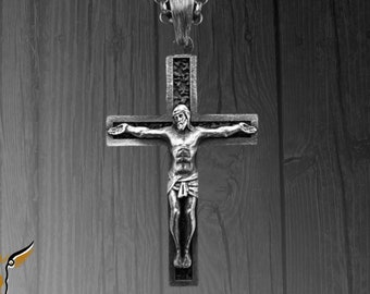 Kreuzigung von Jesus Kreuz Halskette für Männer, Silber Kreuz Halskette für Christian, Glaube Halskette für Familie, Kruzifix Halskette für Papa