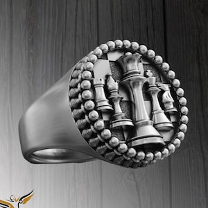 Sterling Silver Chess Signet Ring: Handmade Jewelry