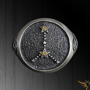 Cancer Constellation Silver Ring Gift for Girlfriend, Round Citrine Gemstone Unique Cancer Ring, Astrology Symbol Cancer Ring Gift for Woman