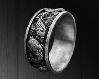 Koifiskring i sterlingsilver: Handgjord graverad herrring
