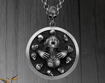 Sterlingzilveren aandenken Mori medaillon met schedel: gotische motorsieraden