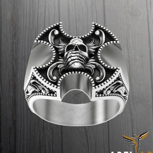 Oxidized Sterling Silver Skull Ring: Gothic Biker Jewelry
