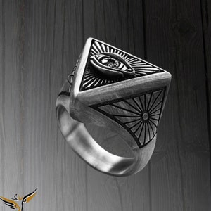 Handmade Sterling Silver Eye of Providence Ring: Masonic Illuminati Symbol