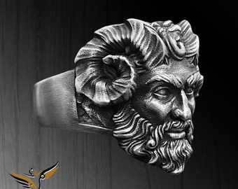 Anillo de plata de la mitología del dios pan, joyería de plata del dios griego antiguo, anillo de mitología griega, anillo de plata gótico fauno para hombres