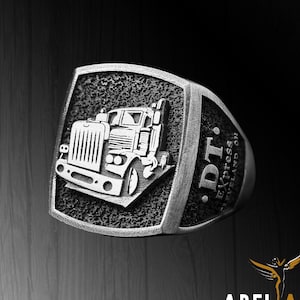 Personalisierter LKW Fahrer Ring, Familienwappen LKW Fahrer Ring in 925 Sterling Silber, LKW Fahrer Ring Geschenk für Männer