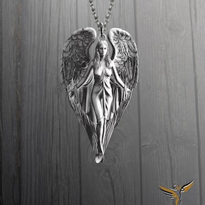Oxidized Sterling Silver Angel Guardian Necklace - Spiritual Protection