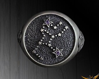 Virgo Constellation Ring: Oxidized Sterling Silver Zodiac Jewelry