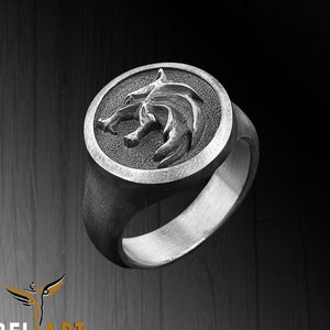 Wolf Witcher Sterling Silver Ring for Men, Engraving Silver Wolf Men Ring, Geralt of Rivia Silver Ring, White Wolf Silver Gift for Boyfriend