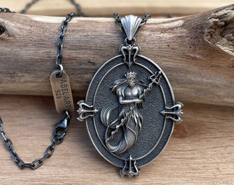 Handmade Sterling Silver Poseidon Necklace: Greek Mythology Pendant