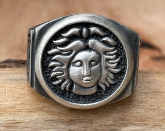 Sterling Silver Medusa Ring: Engraved Gorgon Snake Ring, Gothic Jewelry