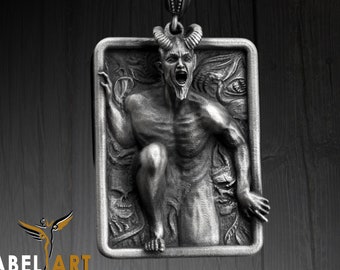 Baphomet Pendant Necklace: Sterling Silver Satanic Goat Amulet