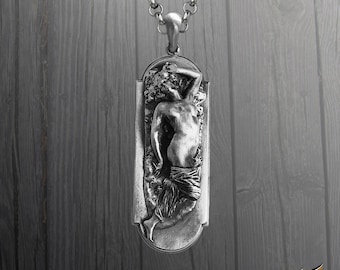 Art Nouveau Goddess Sterling Silver Pendant - 3D Sculpture Necklace