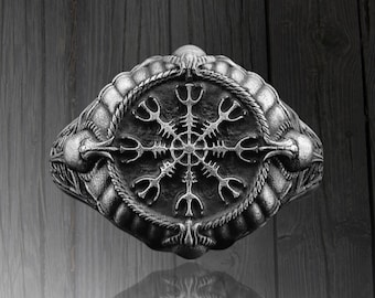 Anillo de brújula vikingo Vegvisir de plata de ley 925 para hombres, anillo de brújula de mitología nórdica de plata, anillo de yelmo de asombro anillos únicos para hombres