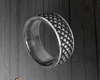 Banda dragón escalas hecho a mano plata esterlina hombres anillo de boda, plata squama hombre anillo de boda, plata dragón escala hombres boda, anillo de adorno