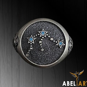 Aquarius 925 Sterling Silver Ring - Zodiac Astrology Jewelry - Symbol of Innovation and Freedom - Celestial Statement Ring