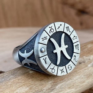 Men Pisces Sterling Silve Handmade Ring Birthday Gift, Pisces Zodiac Sign Jewelry, Astrology Rings, Pisces Zodiac Horoscope Birthday Gift image 1