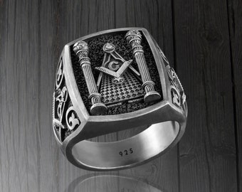 APPRENTİCE Mason Ring For Him, Silver Masonic Ring, Men Freemason Unique Mason Ring For Man, Gothic Signet Ring Gift Boyfriend Husband