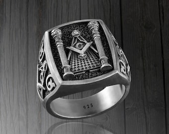 Handmade Sterling Silver APPRENTİCE Masonic Ring: Gothic Freemason Signet