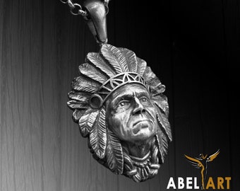 Handmade Sterling Silver American Indian Chief Pendant Necklace