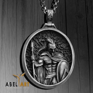Leonidas Necklace – King of Sparta Pendant – Sterling Silver Spartan Helmet & Shield Necklace – Warrior Symbol Jewelry