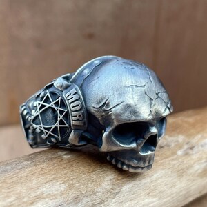 Memento Mori Sterling Silver Skull Ring: Gothic Pentagram Jewelry