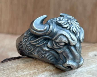 Handmade Oxidized Sterling Silver Taurus Bull Ring: Zodiac Jewelry