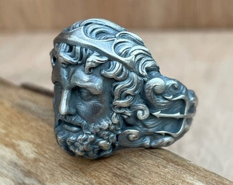 Handmade Sterling Silver Poseidon Ring: Greek Mythology Jewelry