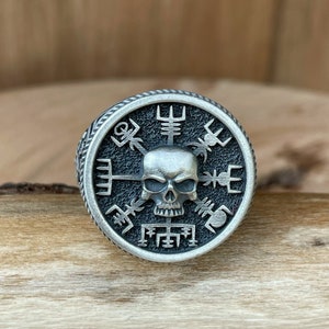 Handmade Vegvisir Sterling Silver  Men Signet Ring, Viking Wayfinder Gothic Men Jewelry, Norse Mythology Ring, The Helm of Awe Ring For Men