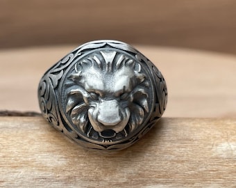 Anillo de león de plata hecho a mano de 925K, anillo de rey león enojado para hombre, anillo de motorista único para hombre, joyería gótica para hombre, regalo para él