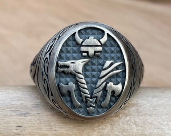 Viking 925 Anillo de plata esterlina regalo para hombres, Regalo de anillo sellado vikingo para hombres, regalo único para hombre, anillo vikingo de óxido de plata