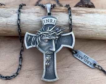 Sterling Silver Crucifix Necklace: Religious Christian Pendant