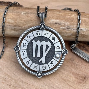 Naszyjnik ze srebra próby 925 dla mężczyzn z astrologią Virgo, prezent urodzinowy, biżuteria ze znakiem zodiaku Virgo, prezent urodzinowy dla Panny, naszyjnik dla mężczyzn z horoskopem