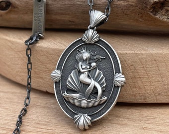 Meerjungfrau 925 Sterling Silber Anhänger, Meerjungfrau Meer Anhänger, Sterling Silber Oyster Mermaid Perle Silber Anhänger, Valentinstag Geschenk für Sie