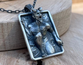 Silver Baphomet Satanic Pendant For Man Occult Satanic Necklace Mens Baphomet Charm Sterling Baphomet Pendant Gothic Lucifer Gift For Man
