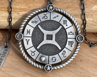 Gemini Zodiac Necklace – 925 Sterling Silver Pendant with Horoscope Symbols – Handmade Astrological Jewelry Gift