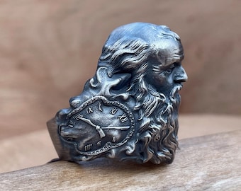 Father Time Men 925 Silver Sterling Ring for Man, Keeper of Time Oxidized Men's Silver Handmade Temporal God Ring, Silver God Ring gift him