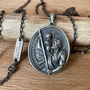 Mens St Christopher Pendant, Saint Christopher Necklace, Silver Christian Pendant, Religious Accessory, Christian Amulet, Men Gift Pendant