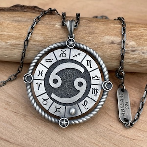 Naszyjnik ze srebra próby 925 dla mężczyzn z astrologią Rak Prezent urodzinowy, biżuteria ze znakiem zodiaku Rak, prezent urodzinowy dla mężczyzn z horoskopem