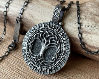 Sterling Silber Yggdrasil Halskette: Wikinger Baum des Lebens Amulett