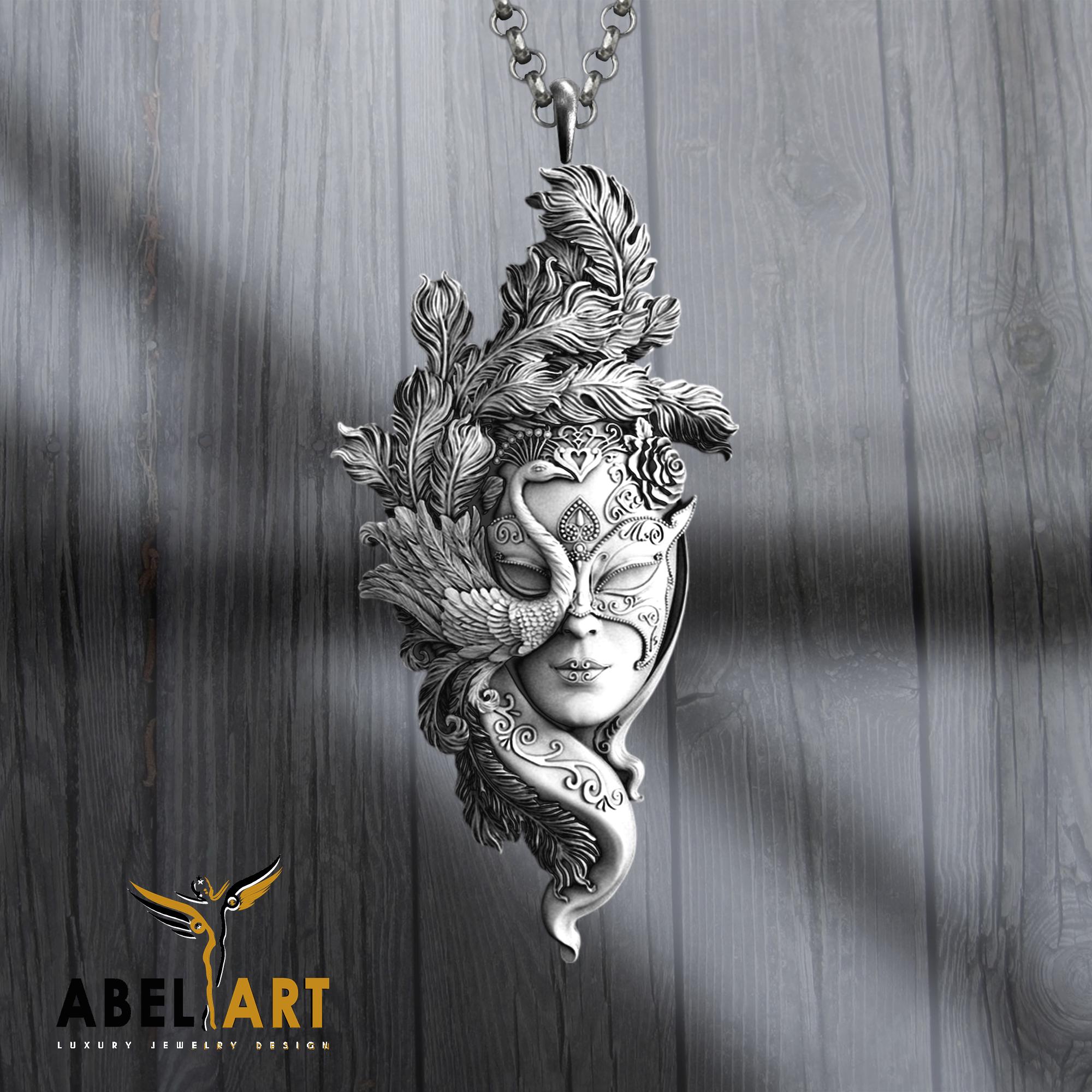 Sterling Silver Masquerade Mask Necklace: Handmade Venetian