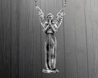 Guardian Angel Pendant Necklace – Sterling Silver Angel Jewelry with Wings and Prayer Design