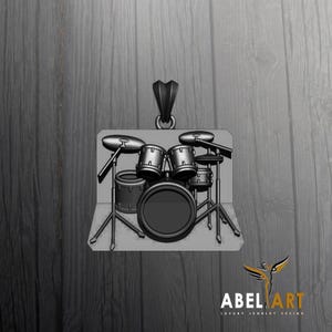 Drum Kit Pendant – Sterling Silver Drum Set Necklace – Music Lover Jewelry – Rock and Roll Inspired Pendant – Gift for Drummers
