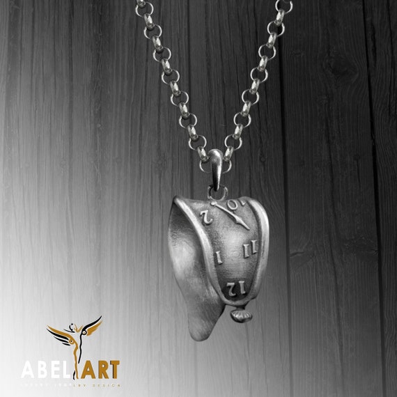 Melting Clock Necklace: Handmade Sterling Silver Salvador Dali