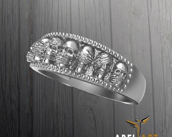 Skull Three Wise Monkeys Ring: Sterling Silver Men's Band - Etsy